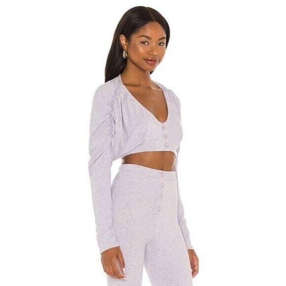 Majorelle Priscilla Dusty Lilac Lavender Ribbed Crop Long Sleeve Top M - Picture 1 of 6